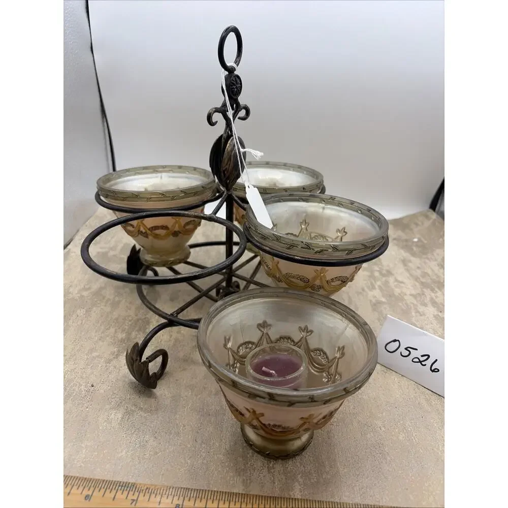 Gorgeous vintage candle Holder setup, metal & glass with 4 Glass Votive